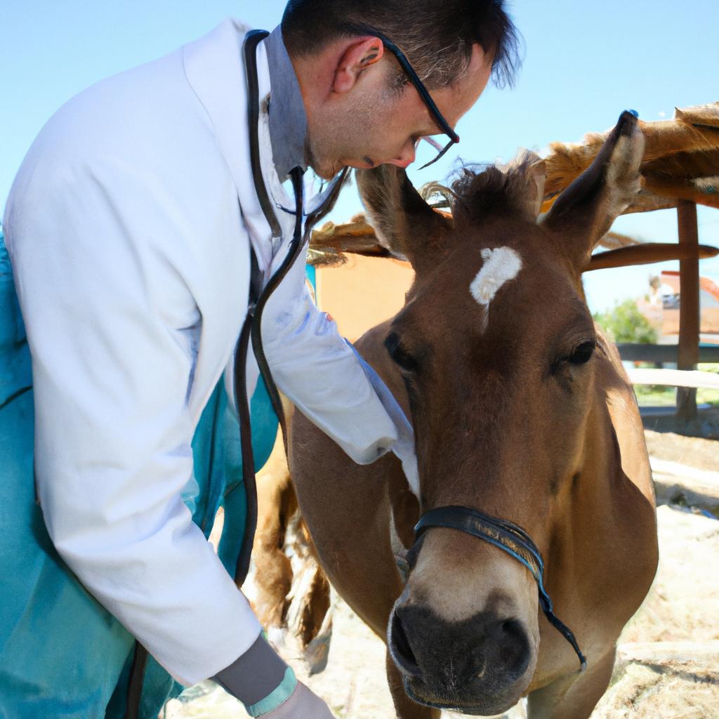 Veterinarian examining a ranch animal